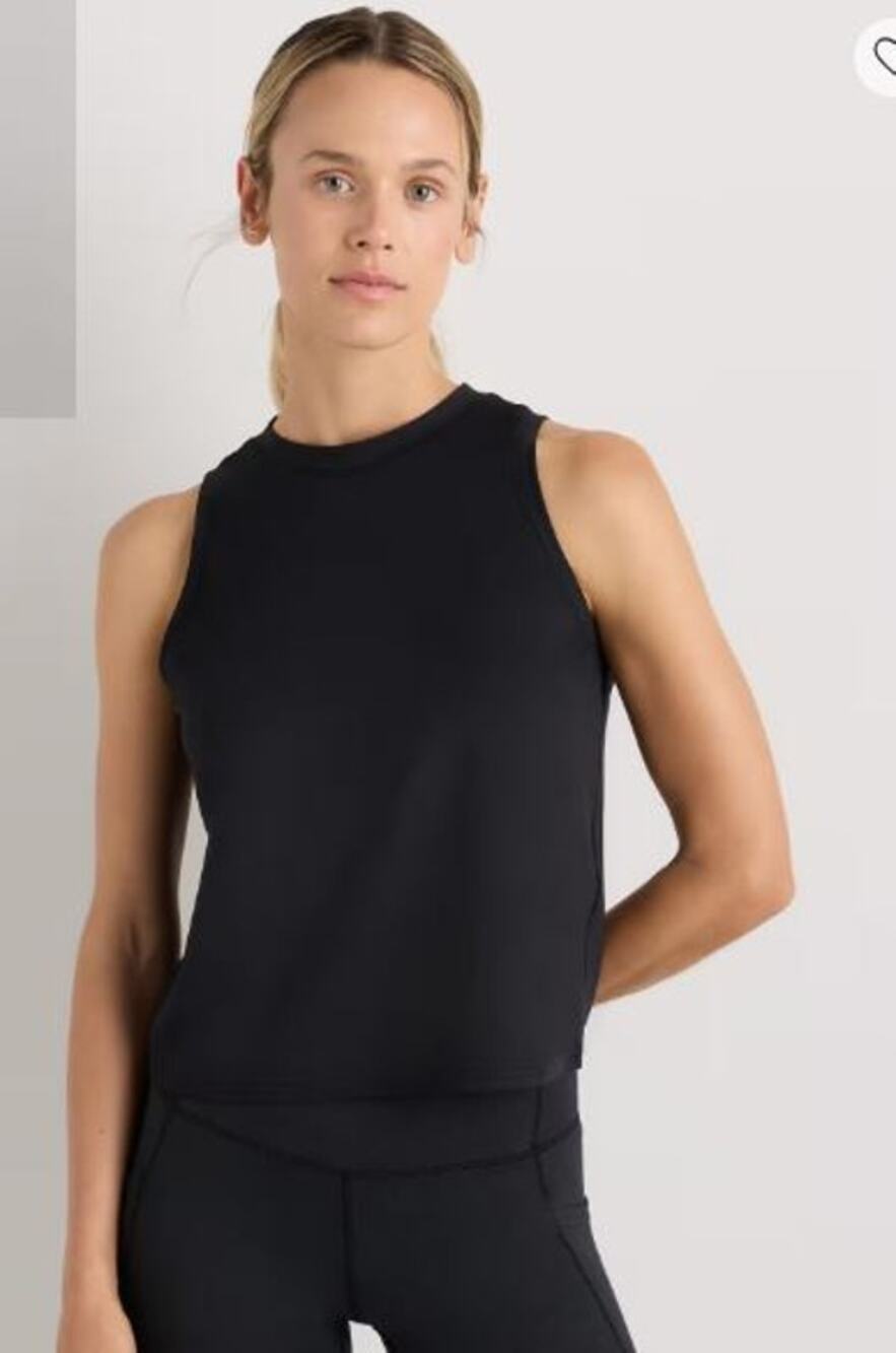 Quince Size Large Flowknit Breeze High Neck Tank Black Pullover Activewear